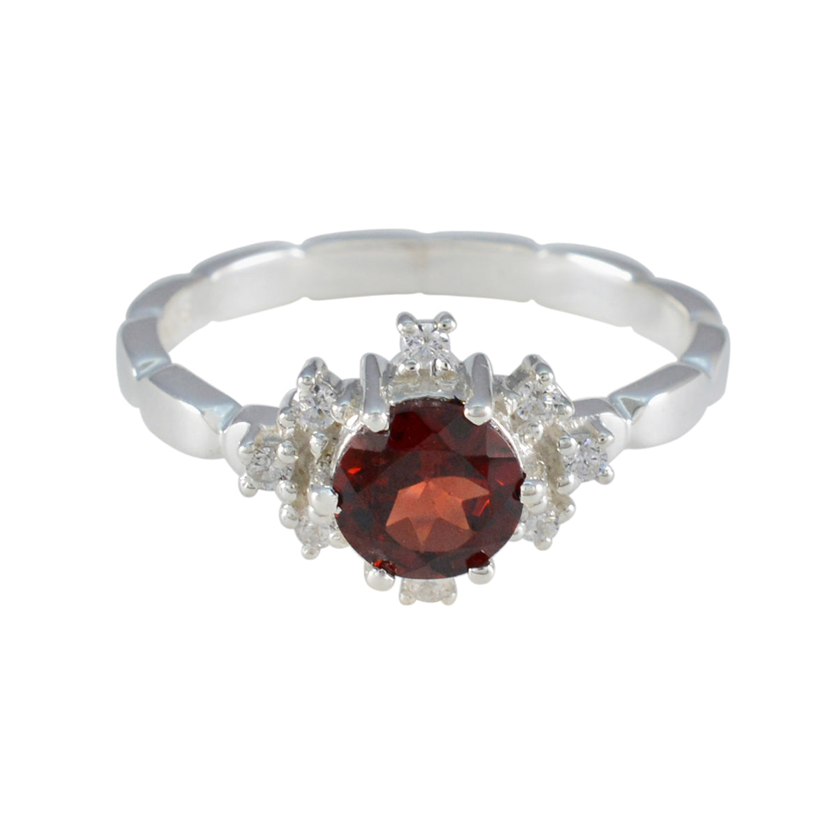 Aisha Luxurious Red Gemstone Halo Ring in Silver Garnet Red