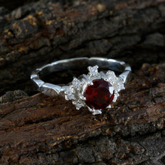 Aisha Luxurious Red Gemstone Halo Ring in Silver