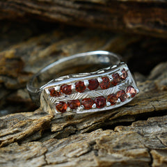 Sofia luxurious red gemstone ring with two rows of red stones set on a silver band