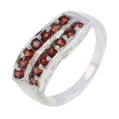 Sofia luxurious red gemstone ring with multiple round red stones set in silver band