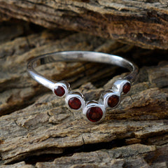 Jieun delicate sterling silver ring with five bezel set garnet stones luxurious red gemstone ring for elegant wear