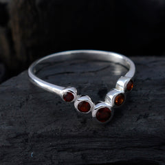 Ji eun sterling silver ring with five bezel set red stones in a V shape luxurious red gemstone ring