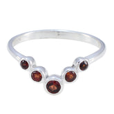 Jieun sterling silver ring with five round garnet stones in V shape luxurious red gemstone ring for elegant everyday wear