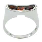 Elena sterling silver band ring with three oval garnet stones set horizontally luxurious red gemstone ring
