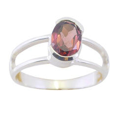 Ling Luxurious Red Solitaire Ring with Silver Band Garnet Red