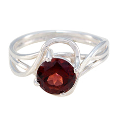 Hana Luxurious Red Solitaire Ring with Silver Band Garnet Red