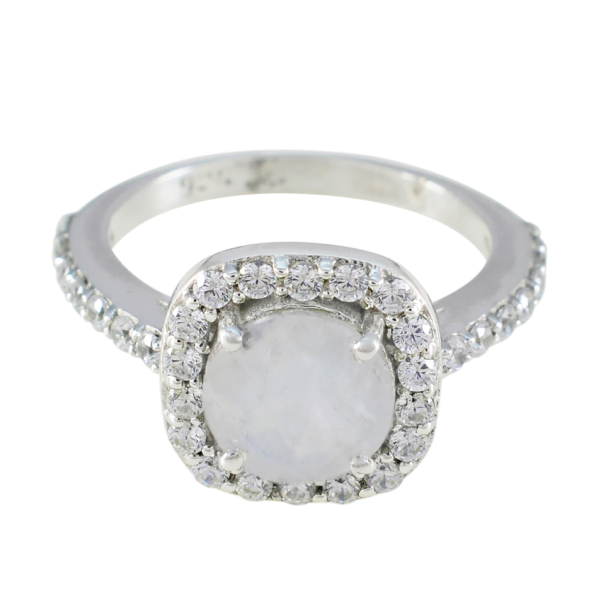 Ida Luxurious White Halo Ring with Gemstone Accent Rainbow Moonstone White