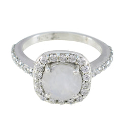 Ida Luxurious White Halo Ring with Gemstone Accent Rainbow Moonstone White