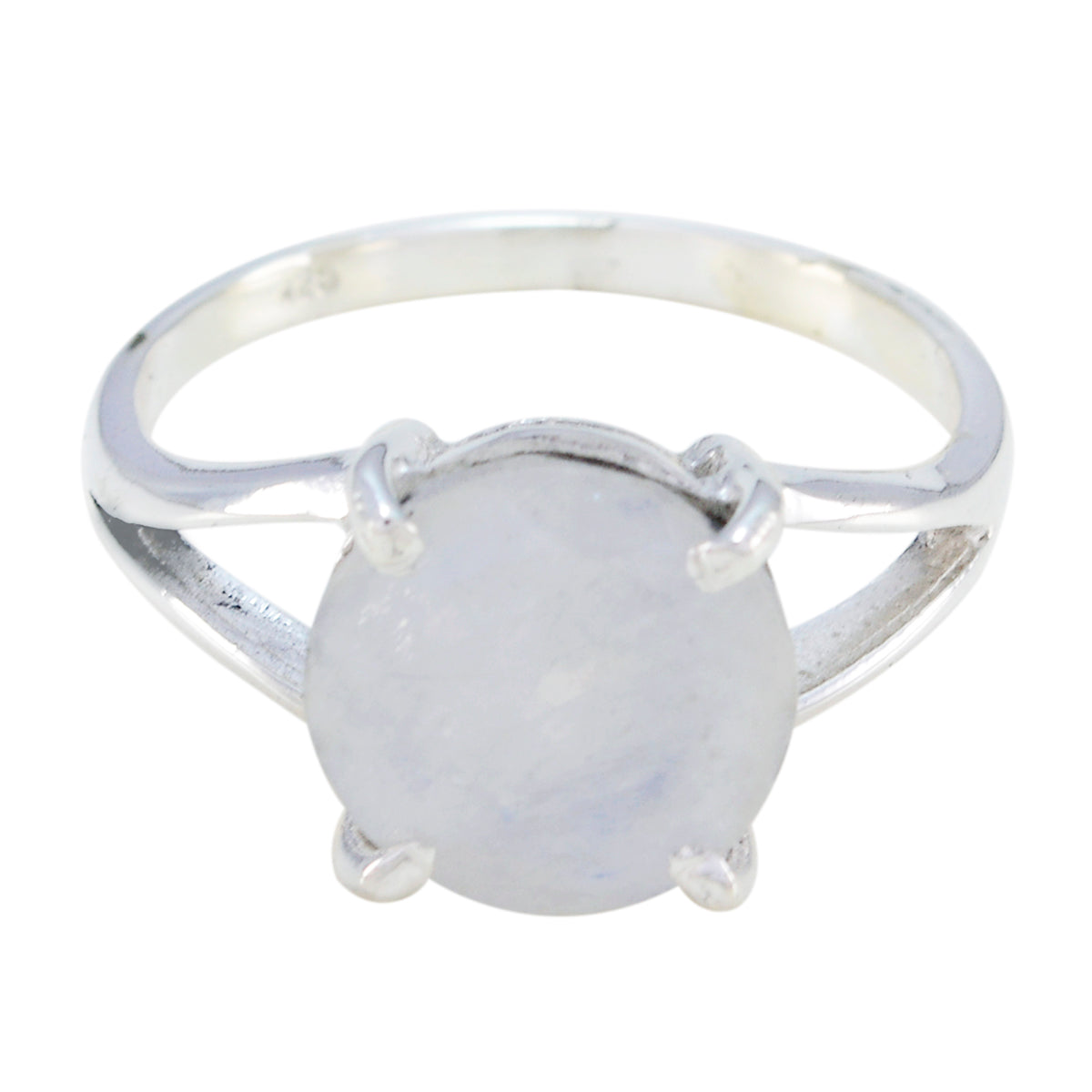 Jia Luxurious White Solitaire Ring with Elegant Design Rainbow Moonstone White