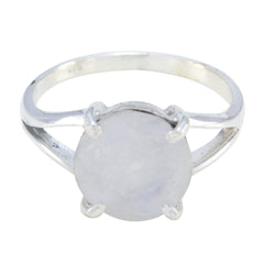 Jia Luxurious White Solitaire Ring with Elegant Design Rainbow Moonstone White
