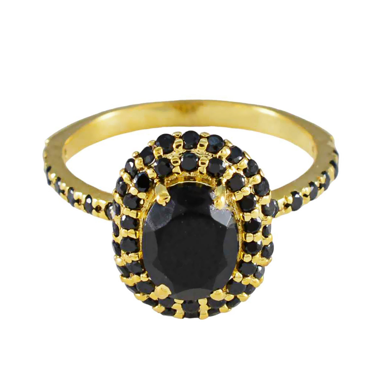 Siti Luxury Black Halo Ring with Gold Plating Black Onyx Black