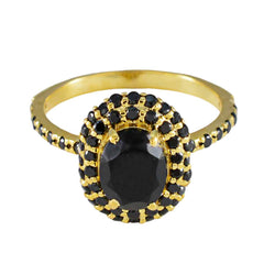 Siti Luxury Black Halo Ring with Gold Plating Black Onyx Black