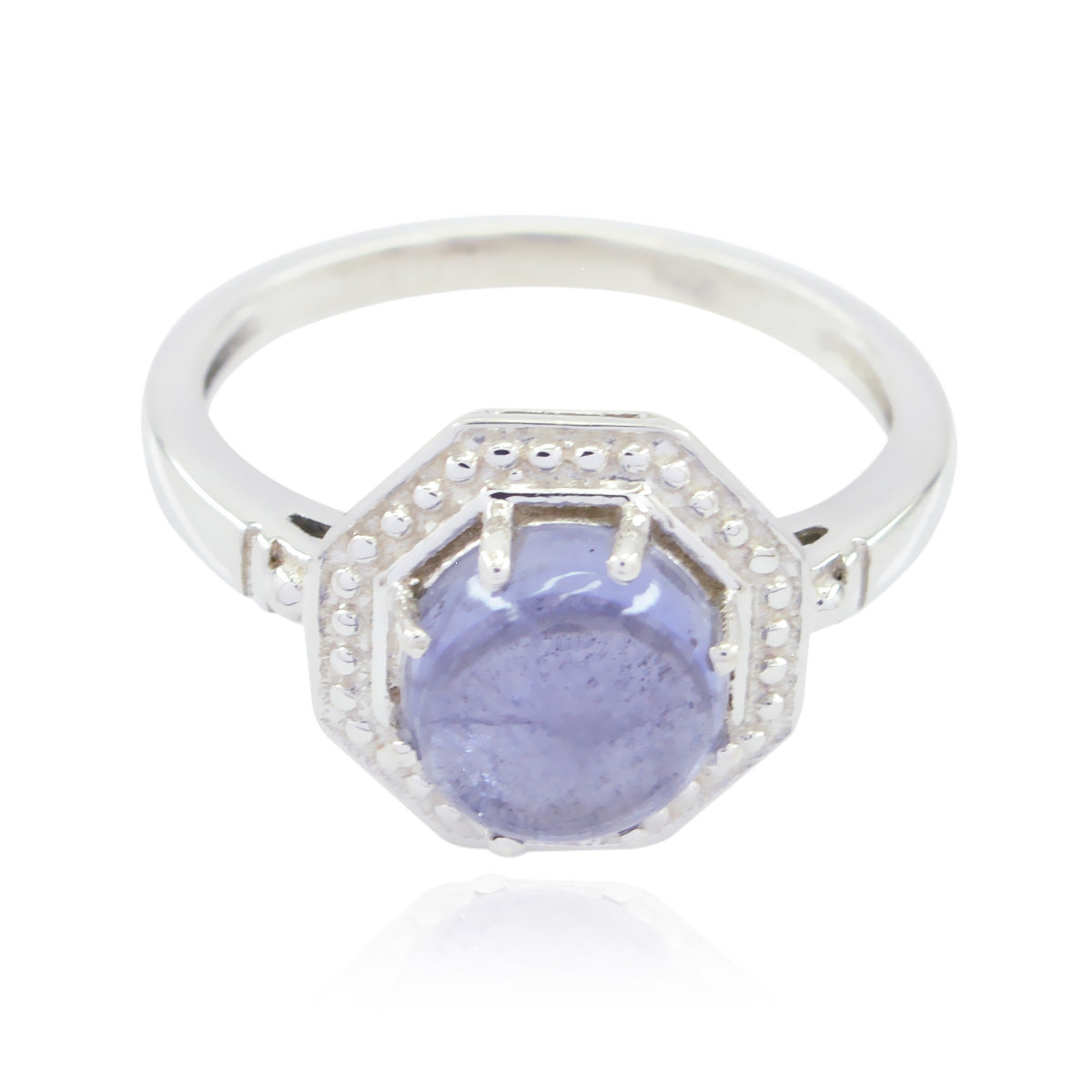 Victoria Luxury Blue Solitaire Ring with Silver Band Iolite Blue