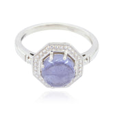 Victoria Luxury Blue Solitaire Ring with Silver Band Iolite Blue