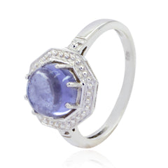 Victoria Luxury Blue Solitaire Ring with Silver Band