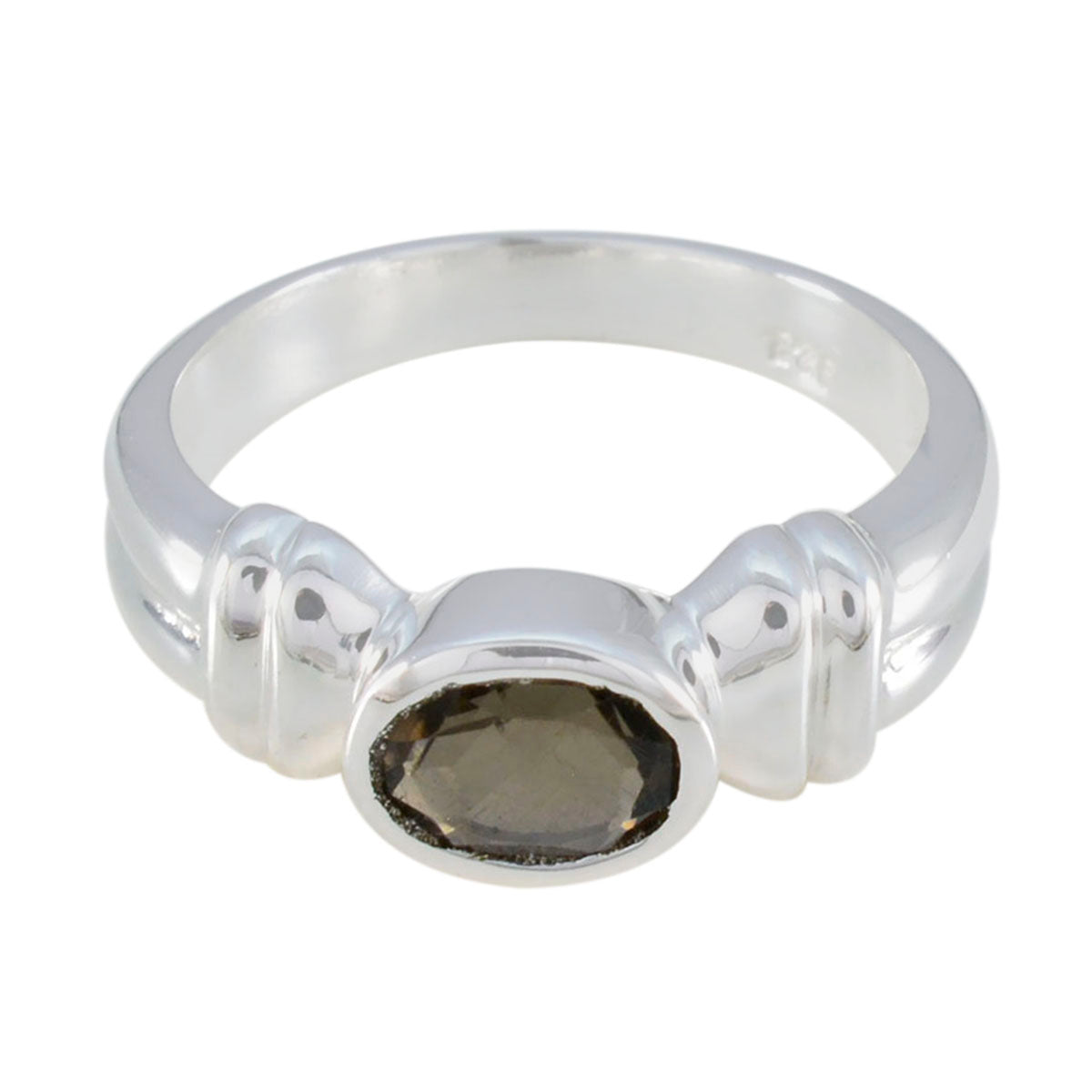 Victoria Luxury Brown Solitaire Ring in Silver Smoky Quartz Brown