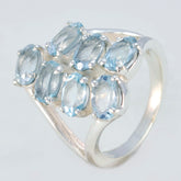 Lourdes luxury gemstone hepta ring with seven light blue gemstones set in silver band