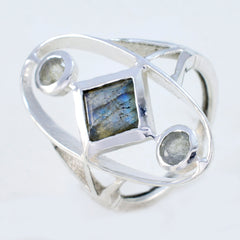Rosa luxury grey gemstone ring with unique open silver design and square central stone