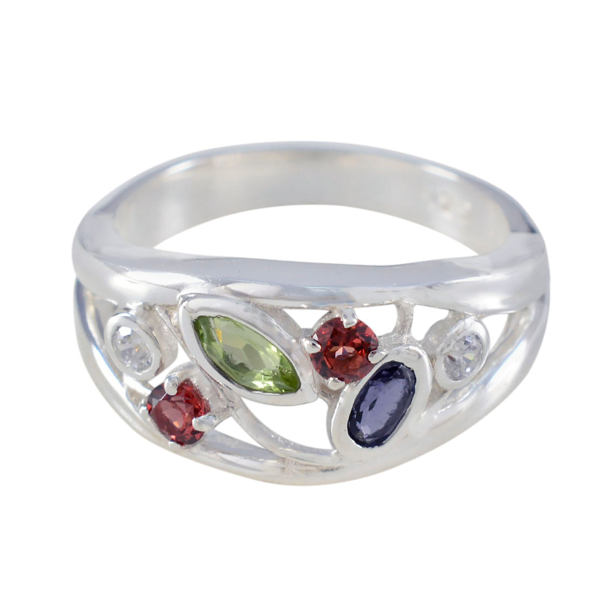 Alejandra Luxury Multicolor Gemstone Ring in Silver Multi Stone Multicolor