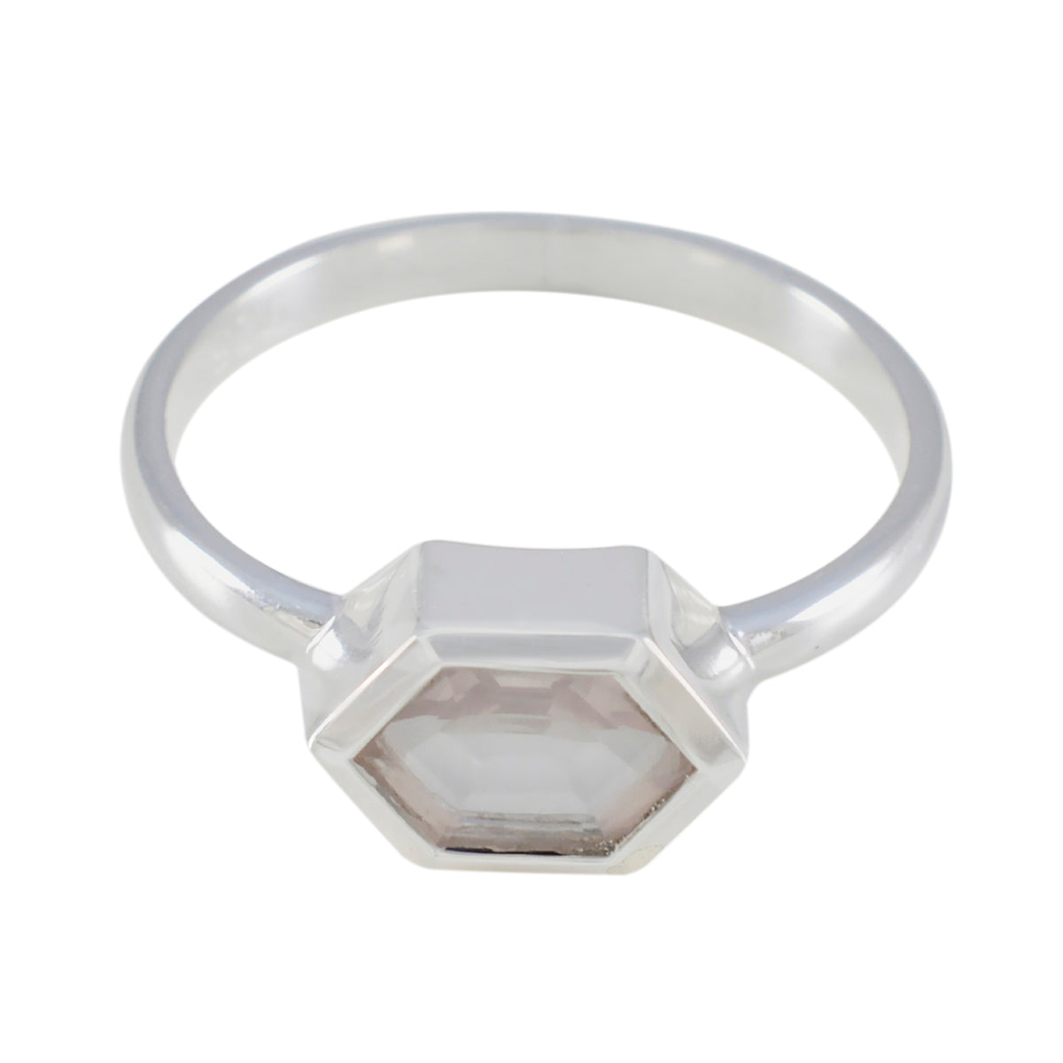 Aisha Luxury Pink Solitaire Ring with Hexagon Stone Rose Quartz Pink