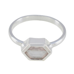 Aisha Luxury Pink Solitaire Ring with Hexagon Stone Rose Quartz Pink