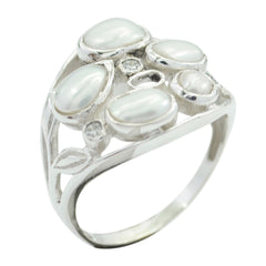 Sofia luxury white gemstone ring with multiple oval white stones set in silver band