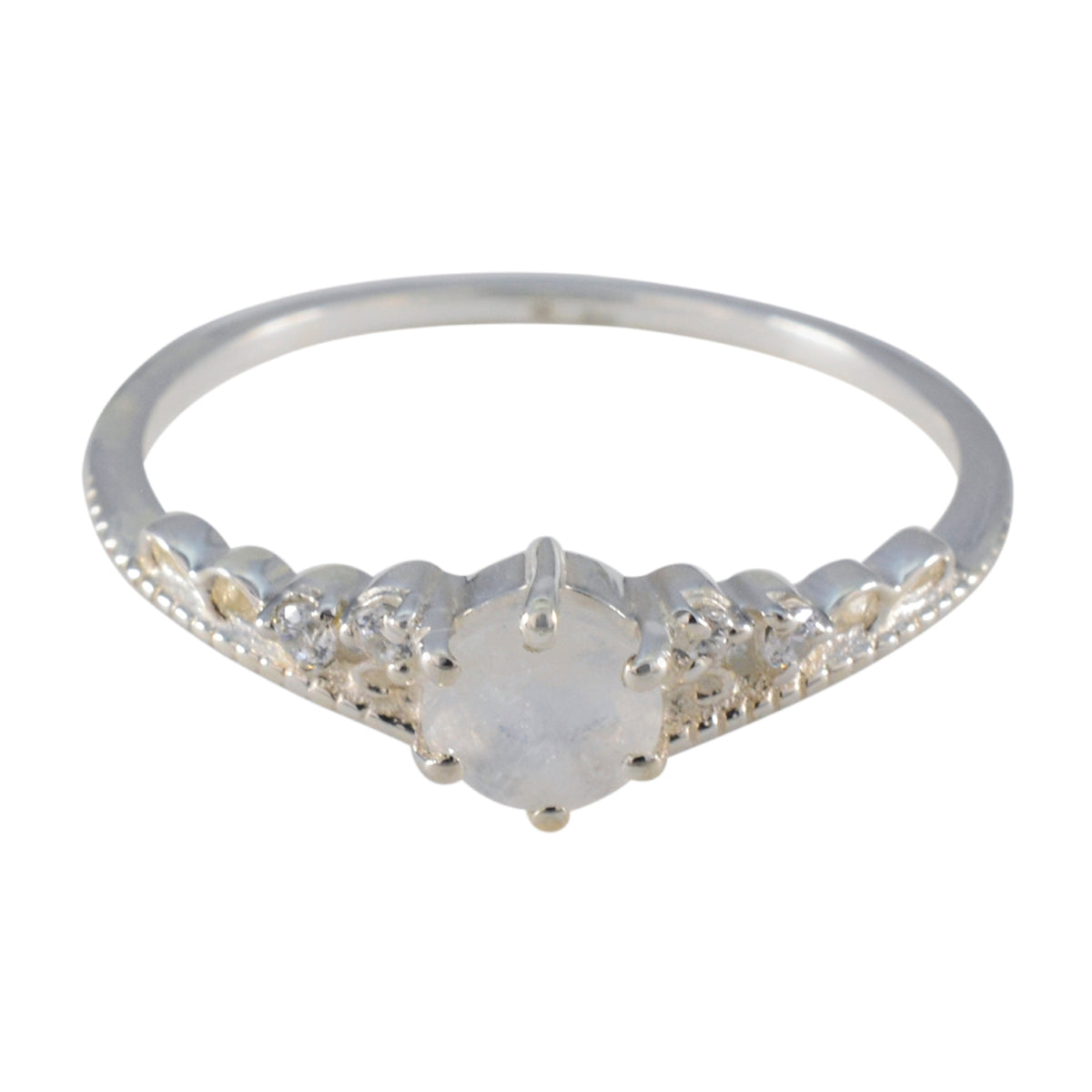 Hana Luxury White Halo Ring Elegant Silver Design Rainbow Moonstone White