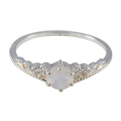 Hana Luxury White Halo Ring Elegant Silver Design Rainbow Moonstone White