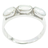 Eun-ji luxury white trilogy ring with three oval white stones set in silver band