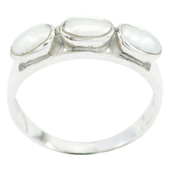 Eun-ji luxury white trilogy ring with three oval white stones set in silver band