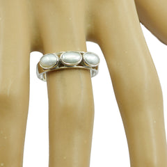 Eun-ji luxury white trilogy ring featuring three oval white stones on silver band