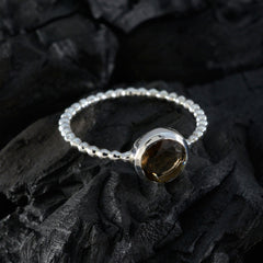 Maria Twist Brown Solitaire Ring with Beaded Silver Band