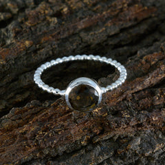 Maria Twist Brown Solitaire Ring with Beaded Silver Band