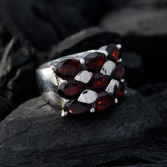 Mathilde Heritage Red Navratna ring sterling silver cluster cocktail ring with deep red oval stones