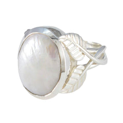 Maya Leafy White Solitaire Ring with Elegant Leaf Design Pearl White