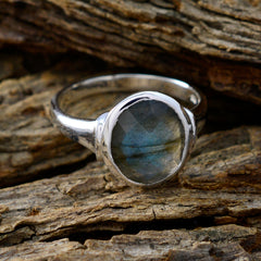 Meera Abstract Grey Solitaire Ring with Labradorite Stone