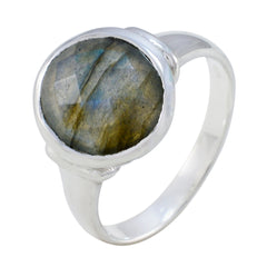 Meera Abstract Grey Solitaire Ring with Labradorite Stone