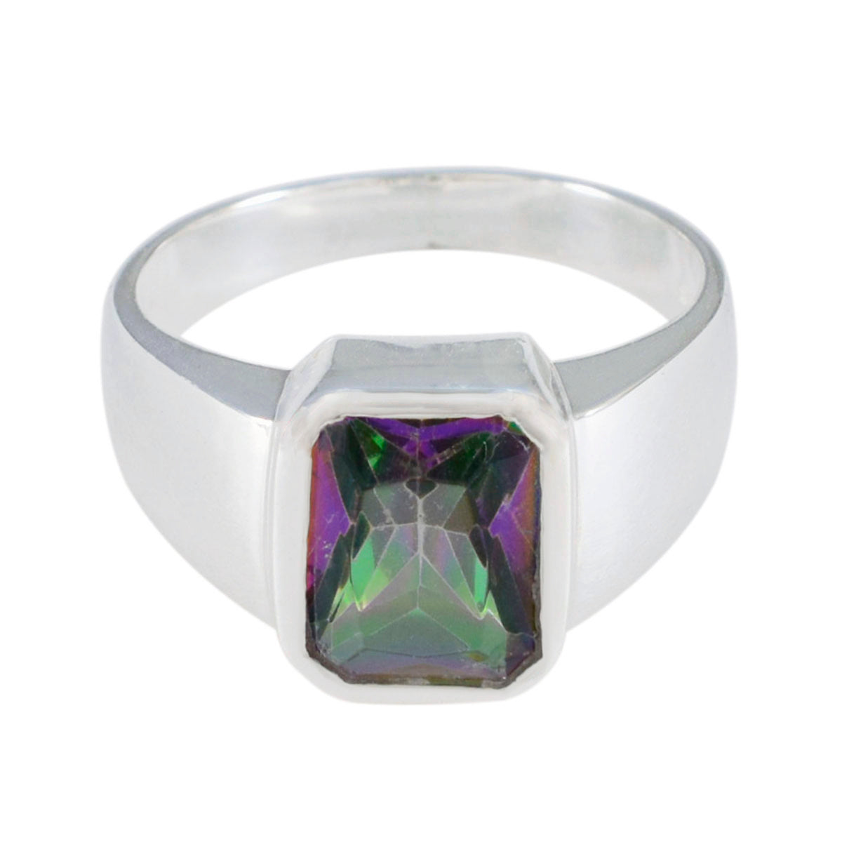 Meera Multicolor Solitaire Ring in Sterling Silver Mystic Quartz Multicolor