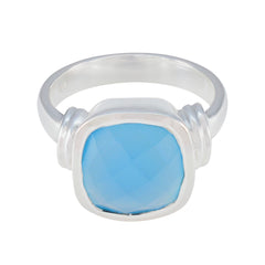 Lourdes Modern Aqua Solitaire Ring in Sterling Silver Aqua Chalcedony Green