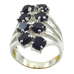 Angel modern black gemstone ring with multiple black stones set in silver band