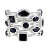 Saanvi modern black gemstone ring multi band sterling silver stack with round square and marquise black stones