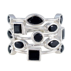 Saanvi modern black gemstone ring multi band sterling silver stack with round square and marquise black stones