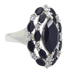 Stella modern black gemstone ring with marquise and round stones set in silver band