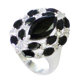 Stella modern black gemstone ring with multiple black stones and sparkling white accents in silver setting