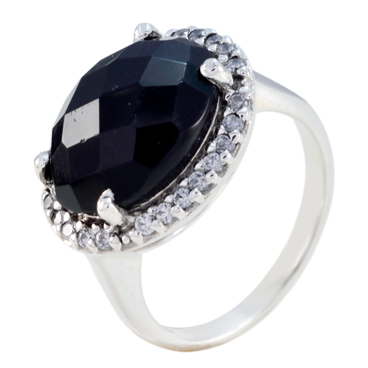 Savannah Modern Black Halo Ring with Gemstone Accent Black Onyx Black