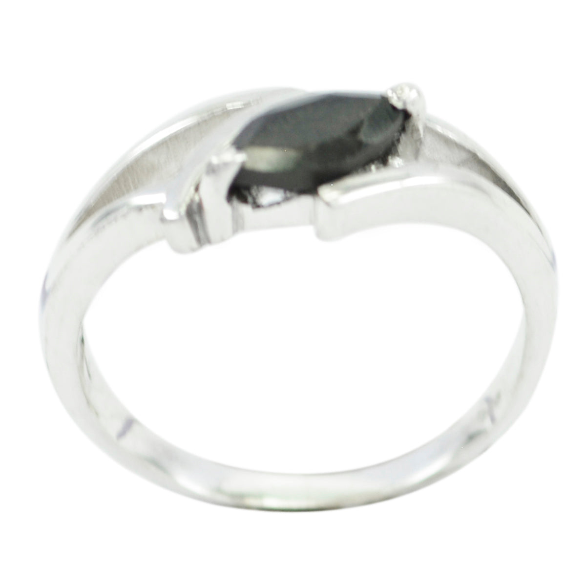 Ha-eun modern black solitaire ring with sleek silver band and marquise black stone centerpiece
