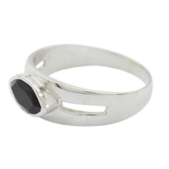 Agnes Modern Black Solitaire Ring in Silver Band