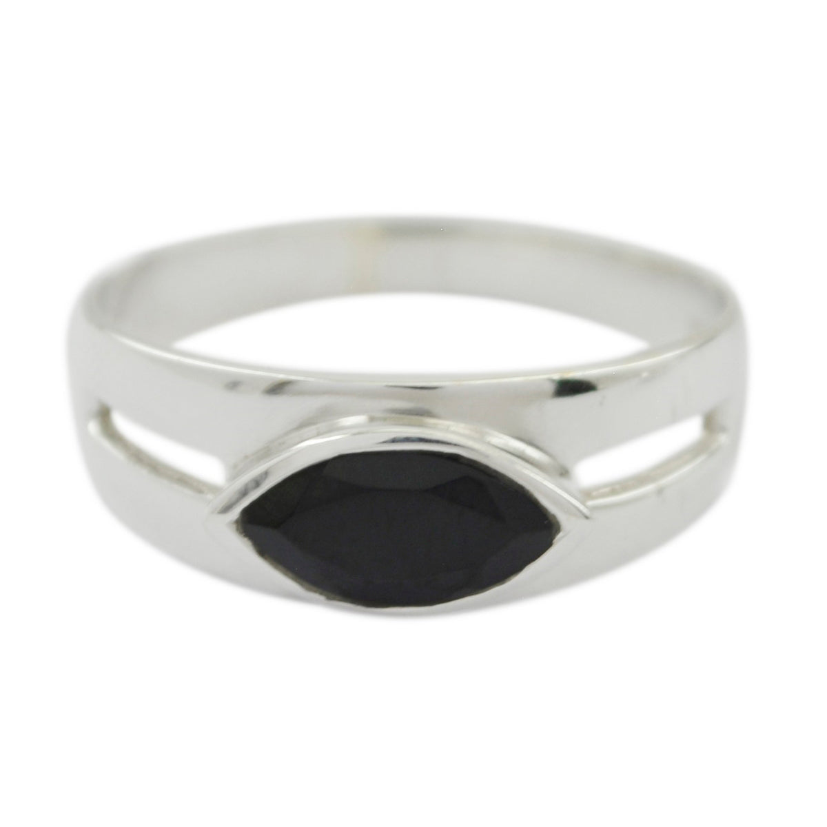 Agnes Modern Black Solitaire Ring in Silver Band Black Onyx Black