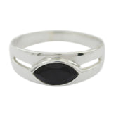 Agnes Modern Black Solitaire Ring in Silver Band Black Onyx Black