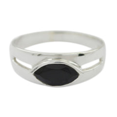 Agnes Modern Black Solitaire Ring in Silver Band Black Onyx Black